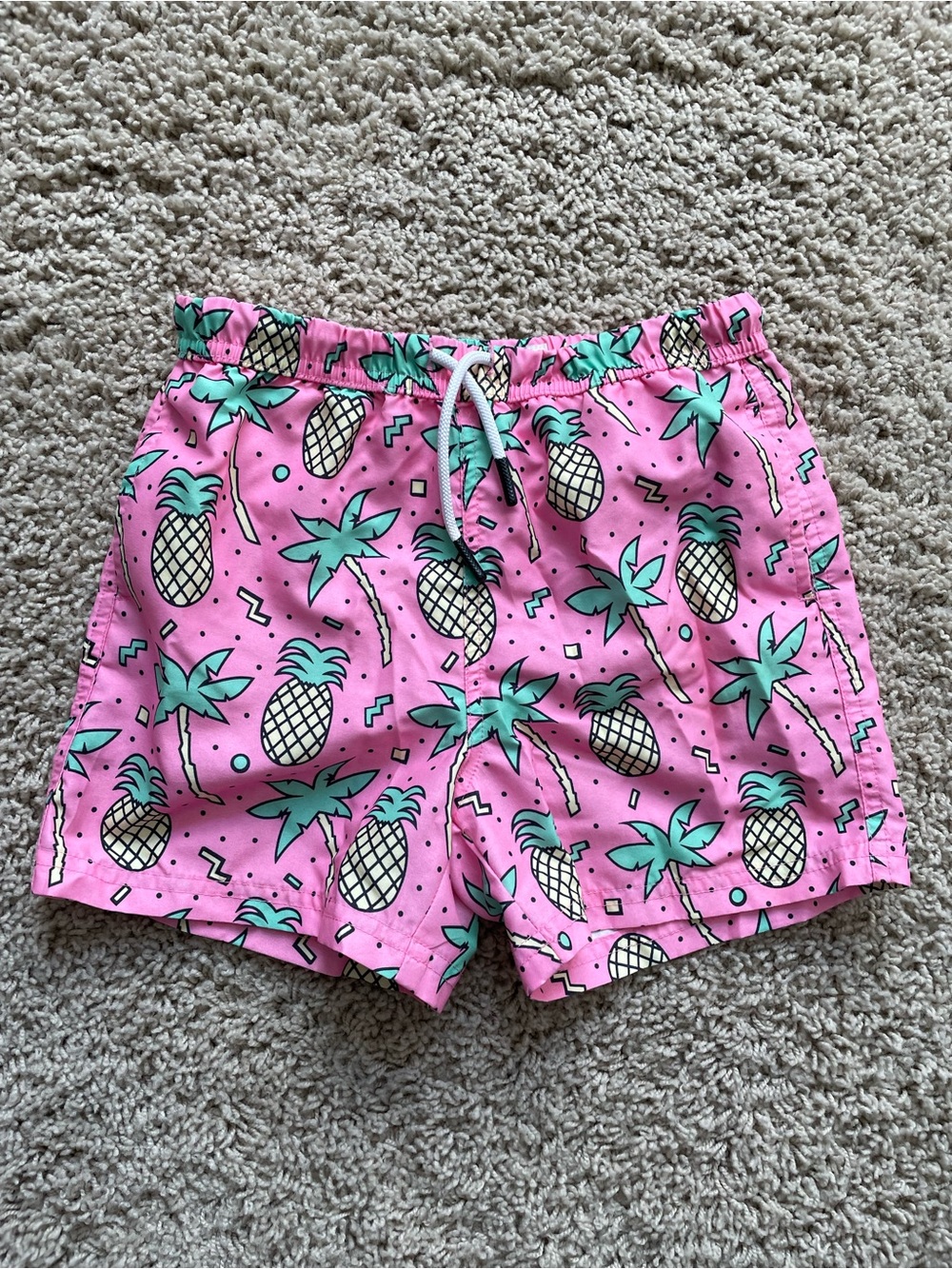Kids Maamjic Pink Pineapple Swim Trunks with Teal Palm Print Sz 7